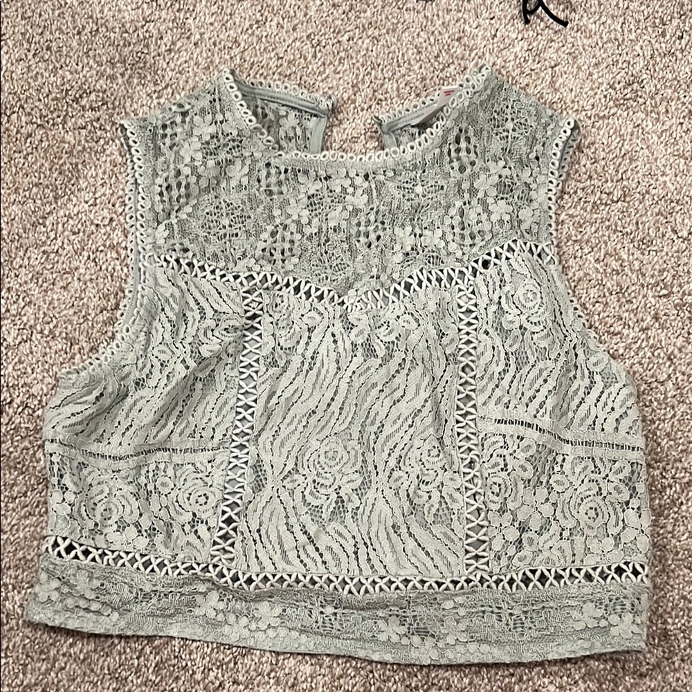 Xhilaration Green Embellished Crop Tank Top